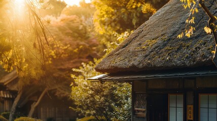 Traditional thatched roof on a Japanese home
