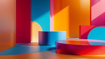 Colorful abstract geometric background with vibrant shapes and shadows. Perfect for modern design and creative projects.