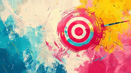 Wonderful illustration of a target in vector style, using a pastel palette with light brush strokes, set against a concrete wall, capturing a blend of artistic elegance and modern simplicity