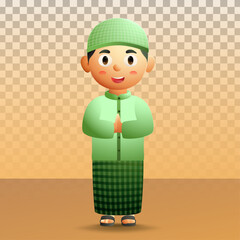 Islamic Muslim Boy Cute characters Illustration Premium Vector