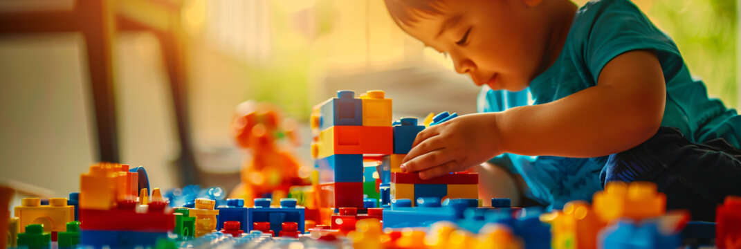 Young children engaged in building activities with blocks, highlighting the joy of play and early childhood education for use in family and learning-oriented media.