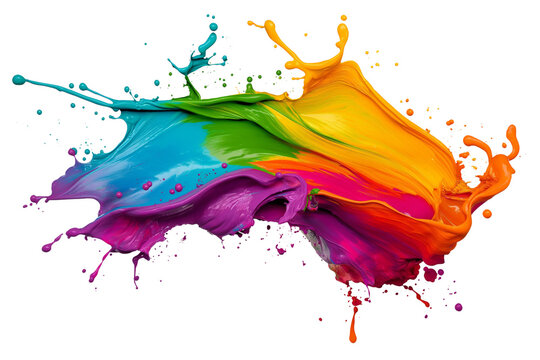 Colorful paint splash isolated on a PNG transparent background. Vibrant, dynamic paint splatter with various colors, perfect for design projects, digital art, and creative applications
