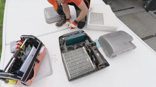 RV Roof AC Unit Repair - Close Up