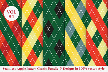 Argyle Pattern vector Bundle 5 designs Vol.84, classic Fabric texture background
