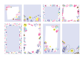 90s backgrounds design for social media. Vector vertical templates collection for posts and stories in social media