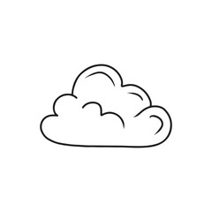 Cute single cloud in black line contour isolated on white background. Hand drawn vector sketch illustration in doodle engraved line art vintage style. Concept of weather, meteo, forecast, sleep