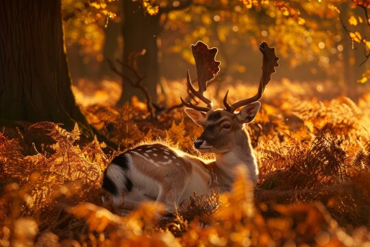 A Fallow Buck lazing around in the bracken Knole Park in Autumn