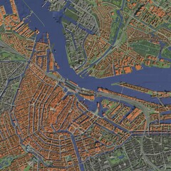 3D illustration of city and urban in Amsterdam Netherlands