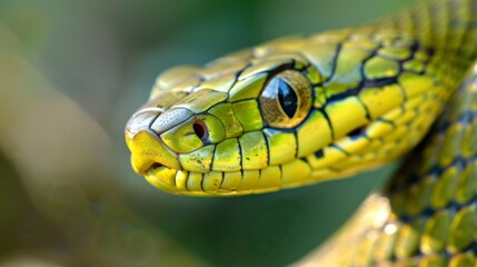 Close-up of a Vibrant Green Snake, Generative AI