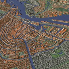 3D illustration of city and urban in Amsterdam Netherlands