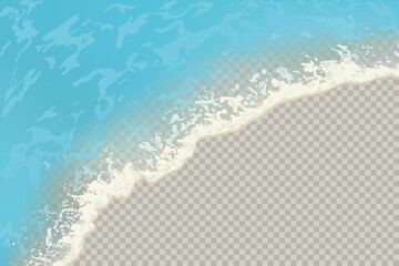 Top view of sea waves isolated on transparent background. Vector illustration with a view of the ocean or sea waves with foam.