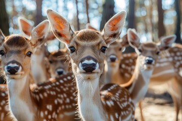 Obraz premium A group of fallow deer looking at the camera