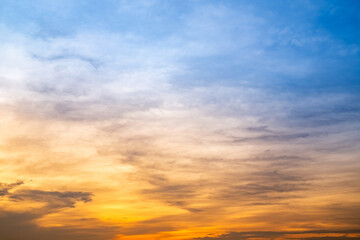Beautiful , luxury soft gradient orange gold clouds and sunlight on the blue sky perfect for the background, take in everning,Twilight, Large size, high definition landscape photo