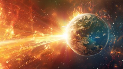 Obraz premium A geomagnetic storm caused the earth's magnetic field to be destroyed, which resulted in a solar wind that burnt the ground.