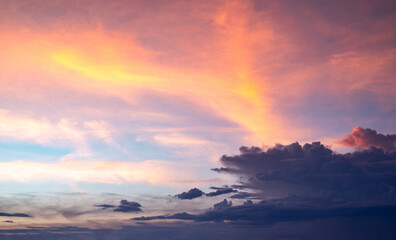 Beautiful , luxury soft gradient orange gold clouds and sunlight on the blue sky perfect for the background, take in everning,Twilight, Large size, high definition landscape photo