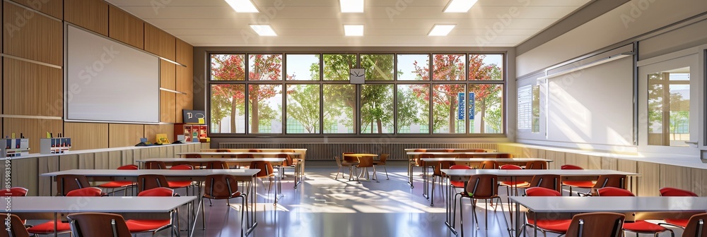 Aufkleber a contemporary classroom featuring interactive panels and ample natural light streaming in from larg
