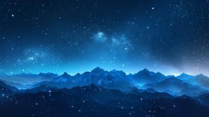 Fototapeta premium Galaxy night landscape, blue starry astronomy sky above mountains, infinite stars twinkling in the background, raw and detailed