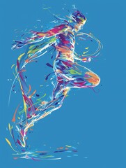 Graphic representation of a human body abstracted into a colorful leaf shape blowing out of the body in the breath of hope style.
