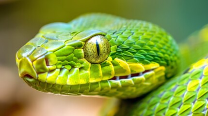 Fototapeta premium Close-Up of Vibrant Green Snake, Generative AI