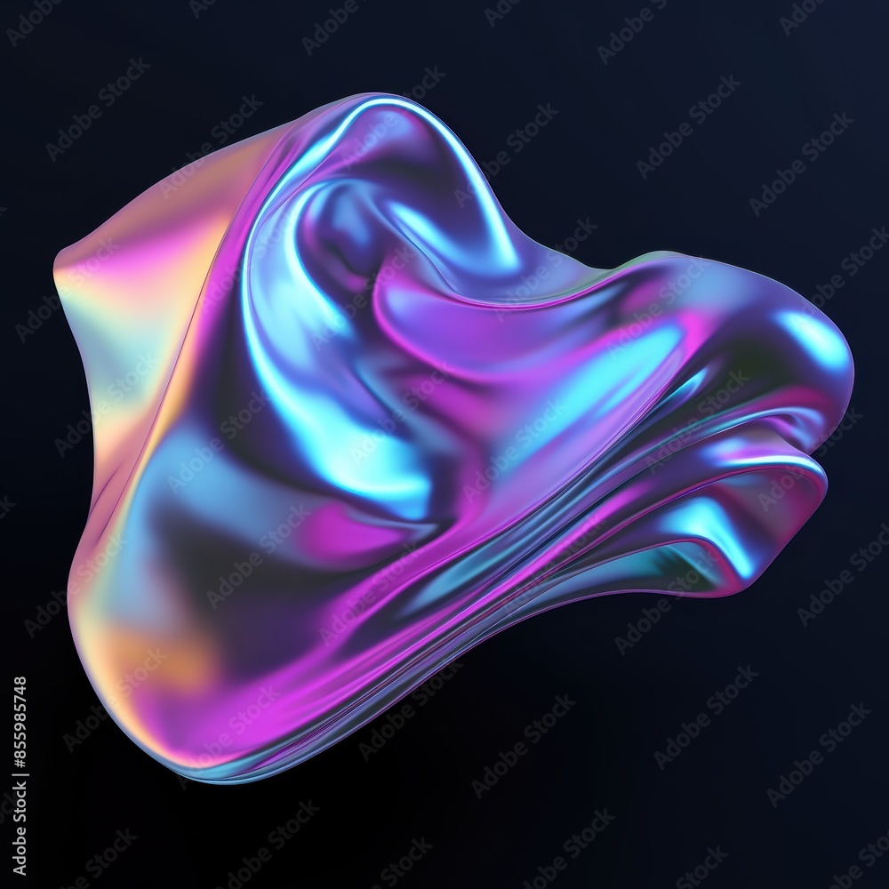 Canvas Prints 3d abstract metal chrome shape in a surreal style on a black background
