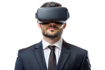 Businessman with a virtual reality 
headset isolated on a white background