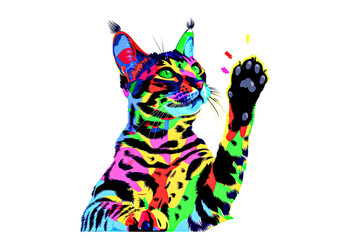 Colorful Serval Cat Art Portrait,