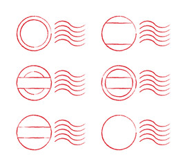 An illustration set of stamps stamped at the post office on letters and mail. Retro style seal shape design.
