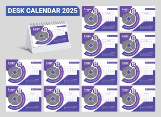 2025 desk calendar design. Set of 12 months. Monthly Desk Calendar 2025. 2025 calendar planner set for template corporate design week start on Monday.