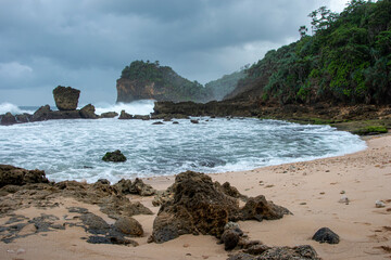 Obraz premium Beautiful beach view with coral, sea panorama