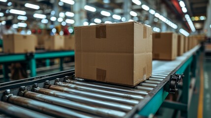 A moving image of industry - cardboard boxes speeding across the factory conveyor towards their destination.