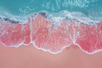 Stunning pink sands beach with blue waves and fine pink sands in summer