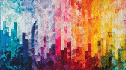 A watercolor painting of a rainbow made of vertical bars.