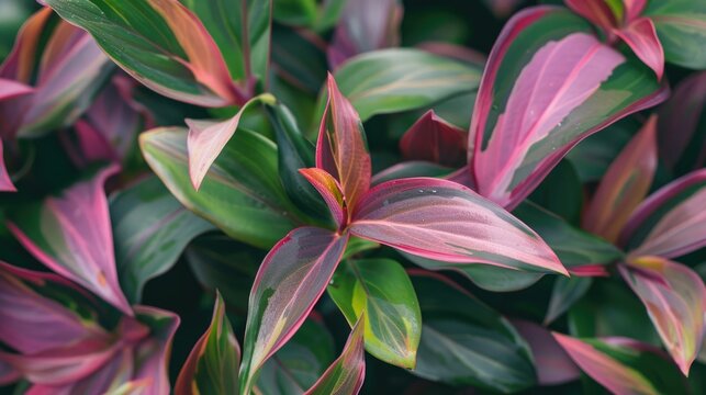 Close up of Tradescantia Nanouk featuring Green and Pink Foliage