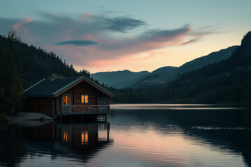 Fototapeta premium sunset over the lake