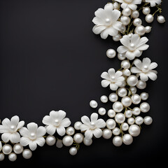 Closeup of white pearl necklace Decoration Embellishment on Black Background
