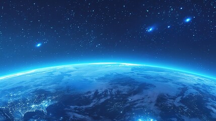 Fototapeta premium Cryptidcore Style Blue Space Background with Earth, Featuring Realistic Lighting