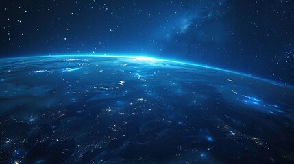 Obraz premium Cryptidcore Style Blue Space Background with Earth, Featuring Realistic Lighting