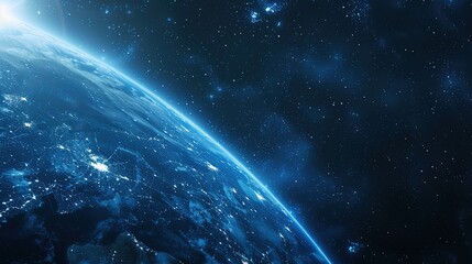 Obraz premium Cryptidcore Style Blue Space Background with Earth, Featuring Realistic Lighting