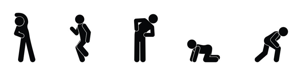 morning exercises, set of icons, stick figure man