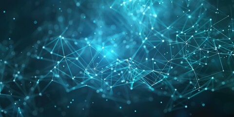 A network of interconnected nodes and lines on a blue background.