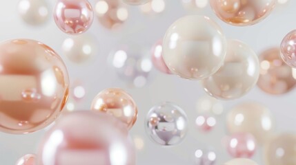 Floating pink and orange balls with geometric elements in 3D on a minimalist background