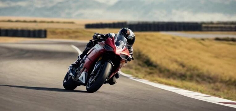 Rider riding a superbike with motion speed at laps road