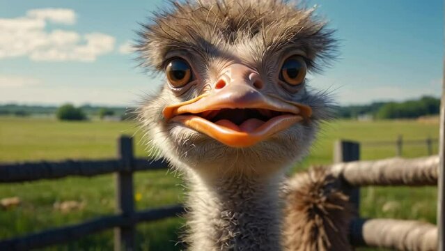 Cute ostrich on the farm