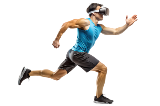 Runner with a virtual reality headset 
isolated on a white background