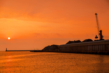 sunset in the port