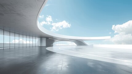 White Building Concept. Abstract Design of Empty Concrete Floor for Car Park with Blue Sky Background