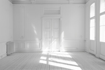 Fototapeta premium White Door: Accessible Entrance to Clean and Empty Room