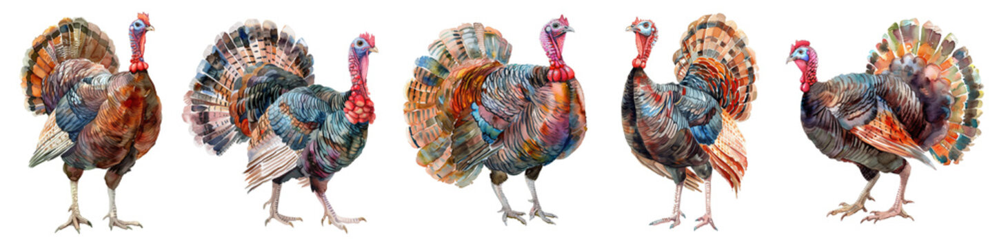 Watercolor turkey set. 