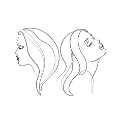 Woman beauty set abstract silhouette, young fashion girl, modern abstract line women poster, continuous line drawing, tattoo, logo design for spa beauty salon, card, isolated vector illustration.