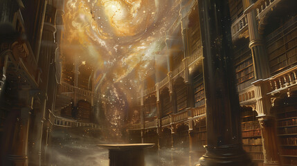 Golden Library with Starry Sky